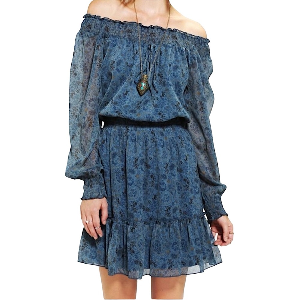 Anthropologie Staring at Stars Blue Long Sleeve Tiered Dress